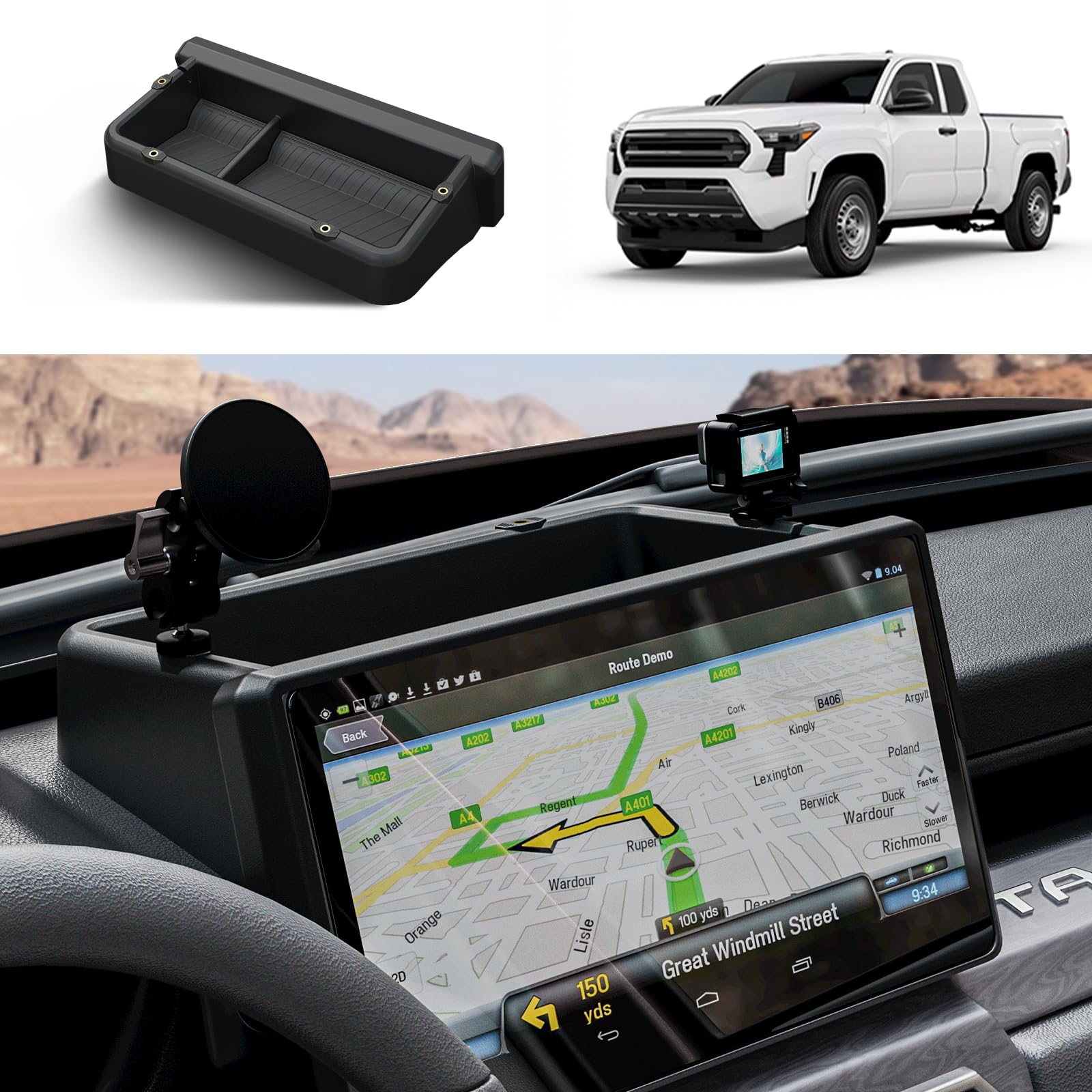HOUCLEMIC dashboard behind-screen storage box for 14-inch Tacoma keeps essentials within reach