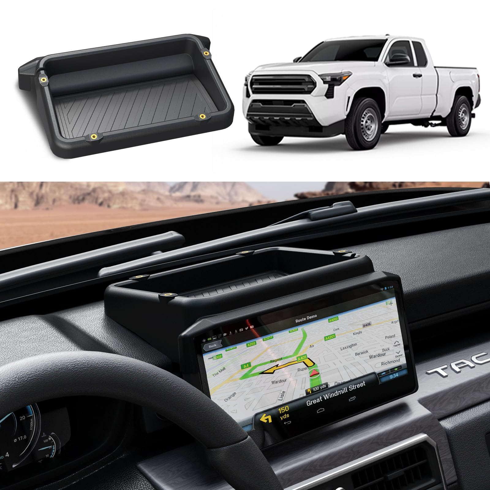 Houclemic dashboard behind screen 8-inch Tacoma keeps essentials neatly organized.