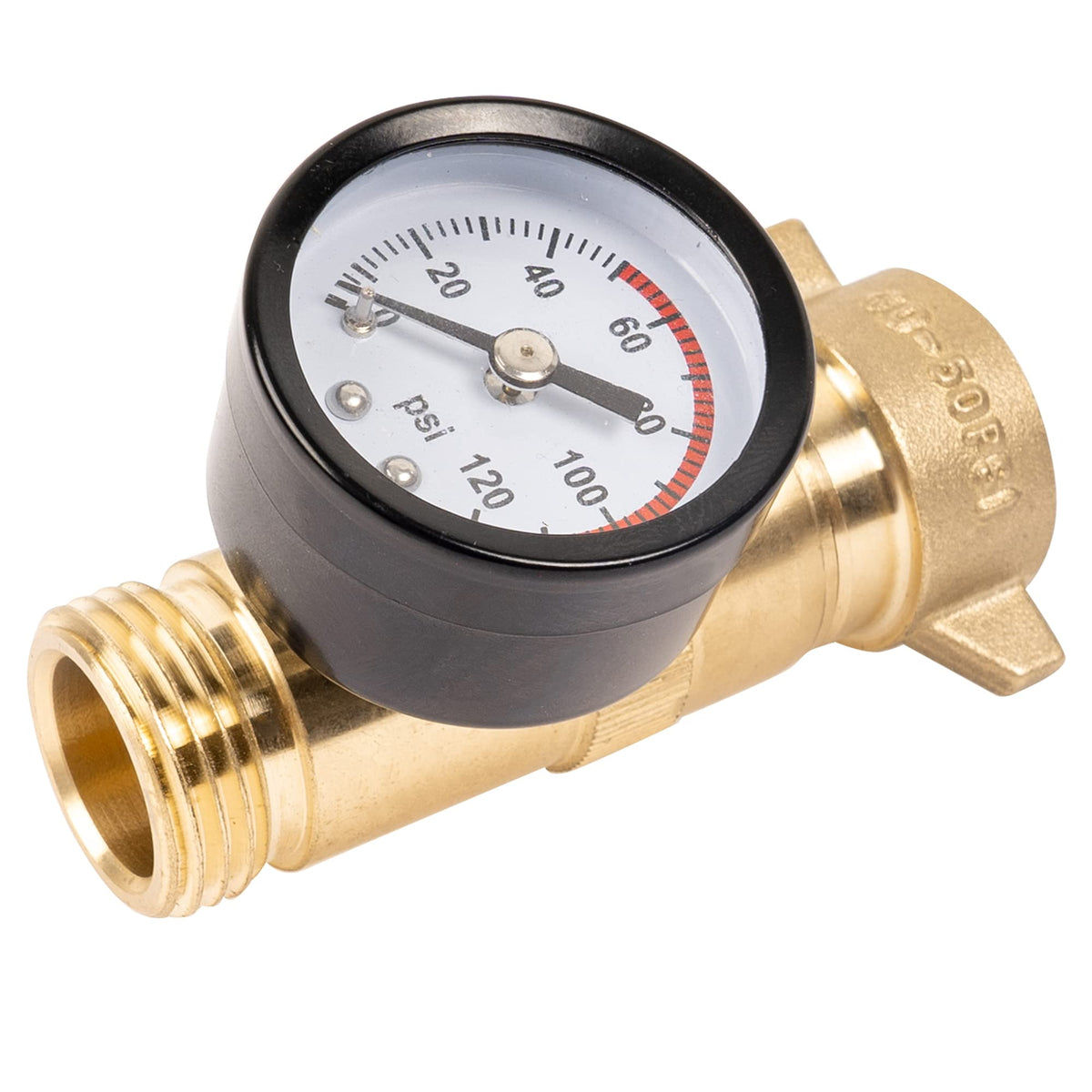 Hourleey brass RV regulator with gauge for quick pressure checks and smooth hookups.