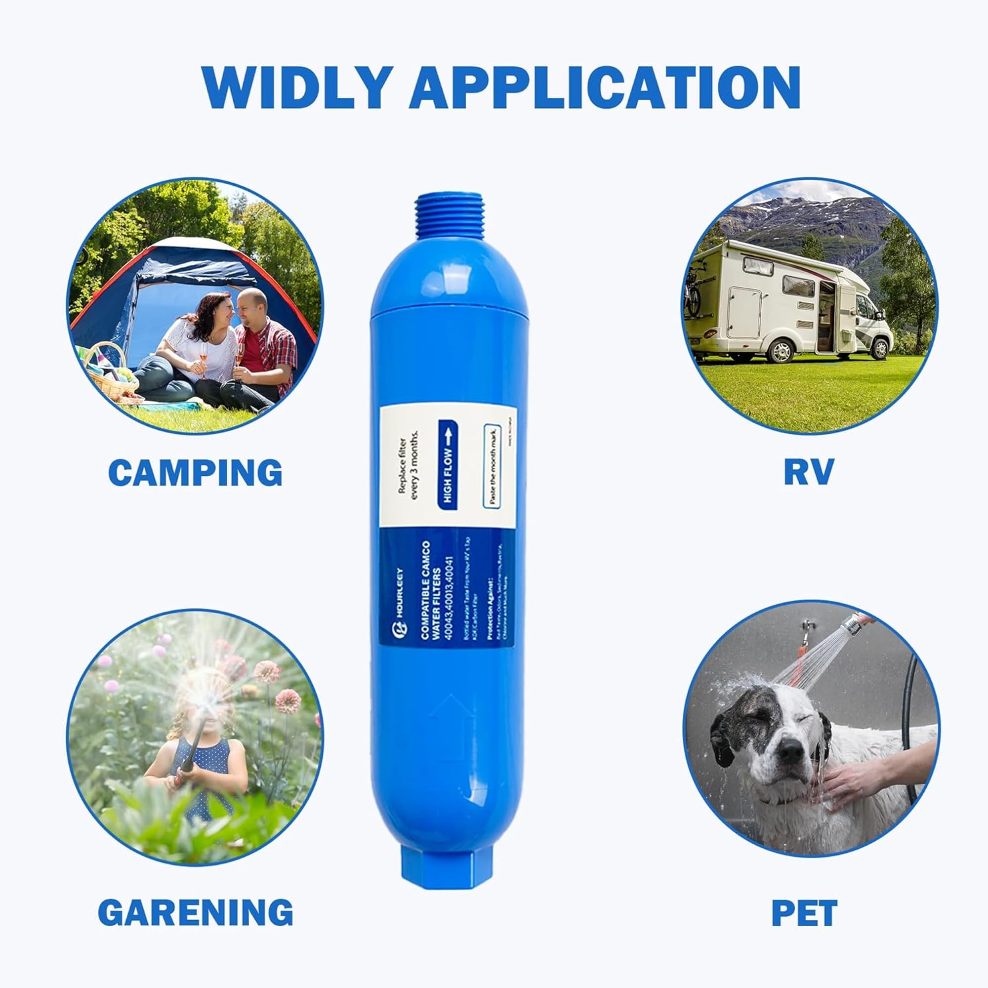 Hourleey filter hose connection for versatile camper use.