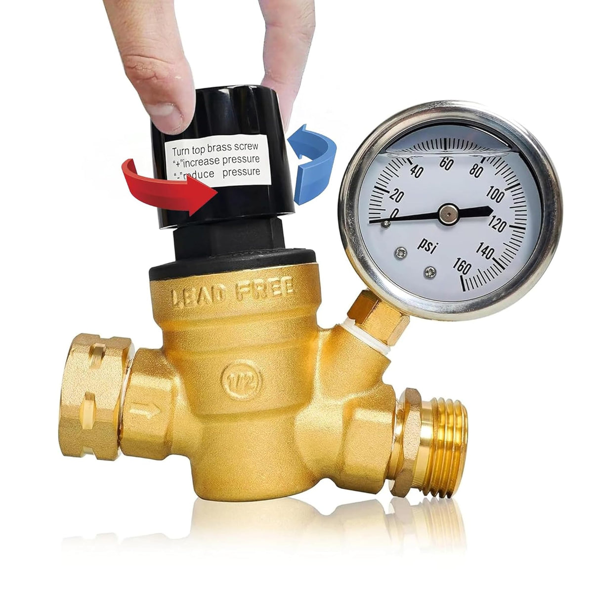 Hourleey RV pressure regulator with adjustable handwheel for easy tool-free control.