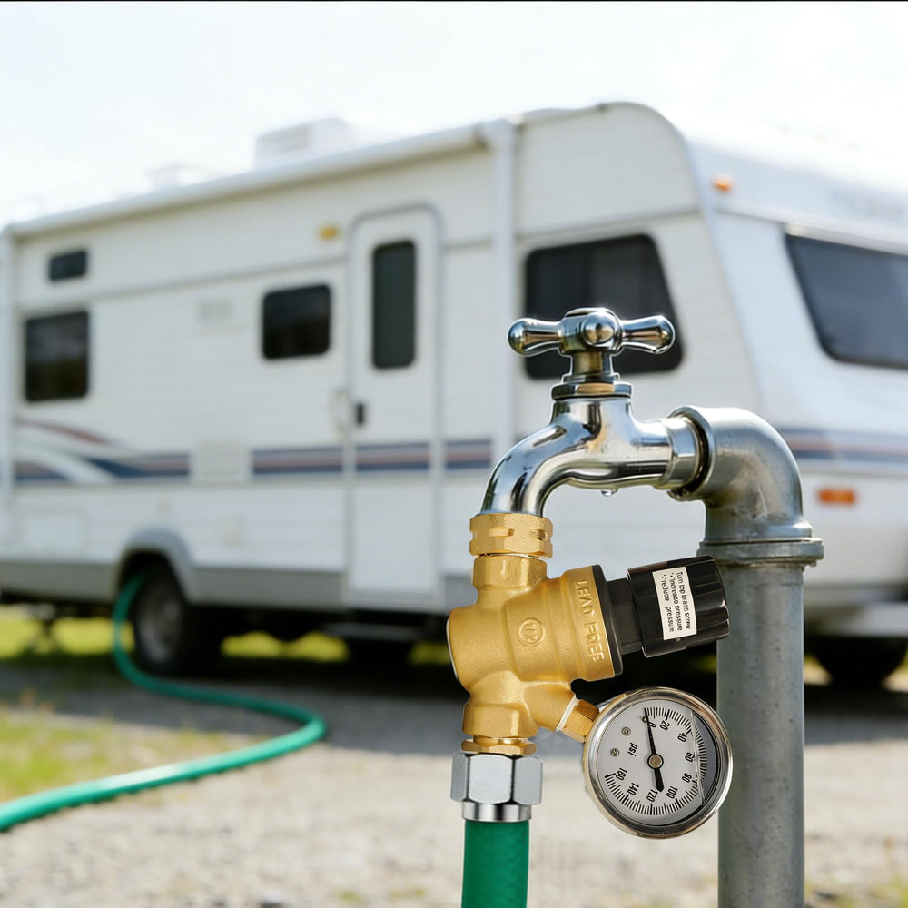 Hourleey RV regulator suitable for camping and gardening setups with stable water flow.