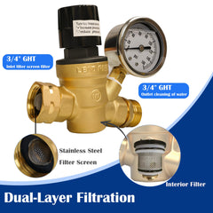 Hourleey RV regulator with gauge for real-time pressure monitoring in RV lines.