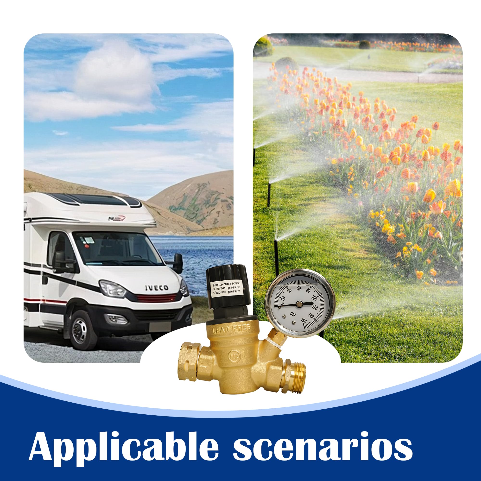 Hourleey regulator simplifies setup and protects RV plumbing on trips.