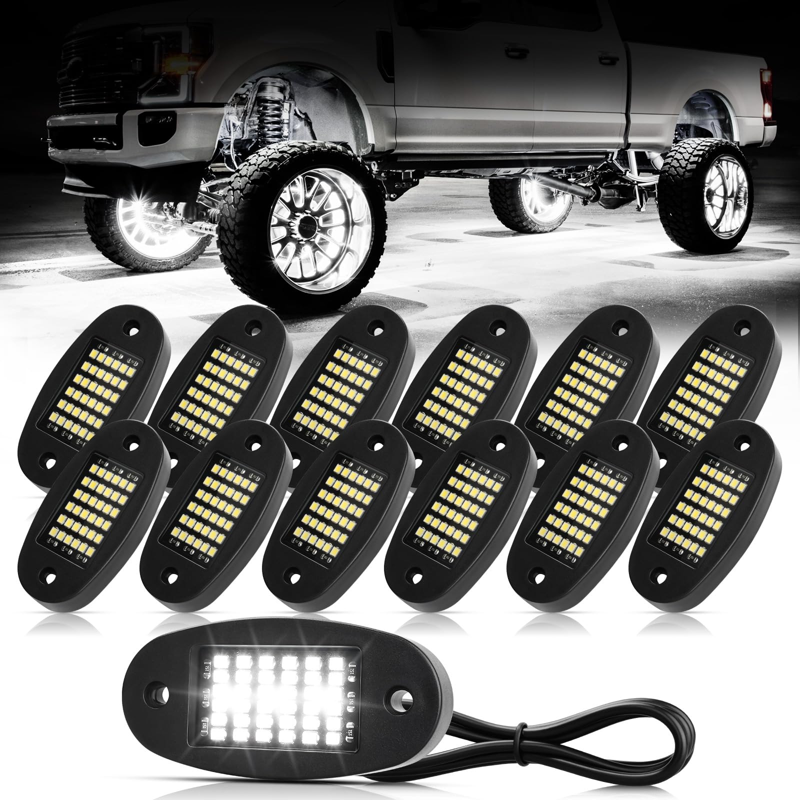 Hovano 12 pods rock light 6000K white glow across a vehicle