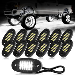Hovano 12 pods rock light 6000K white glow across a vehicle