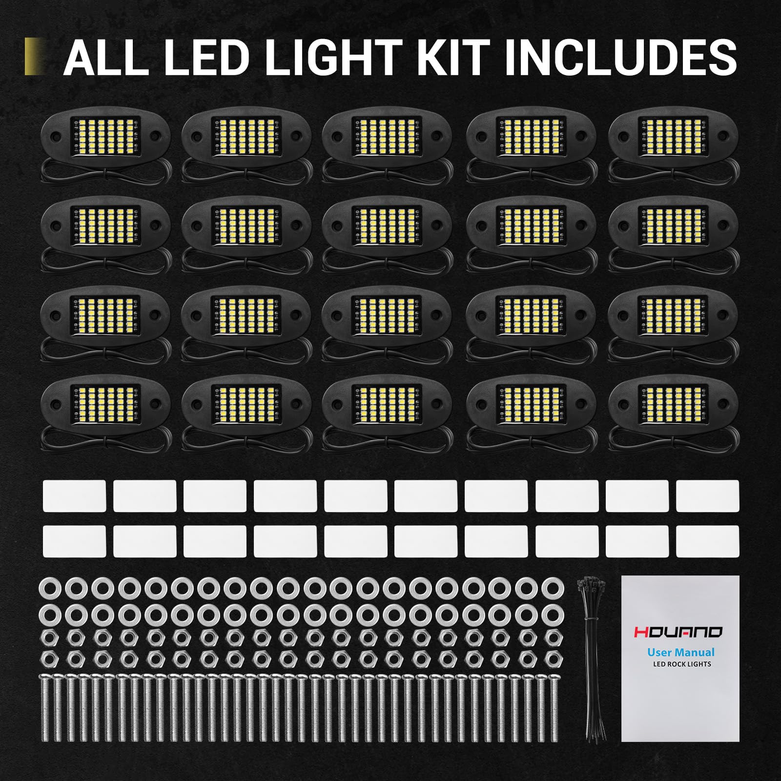 Hovano rock lights suit off-road and marine applications with durable build.
