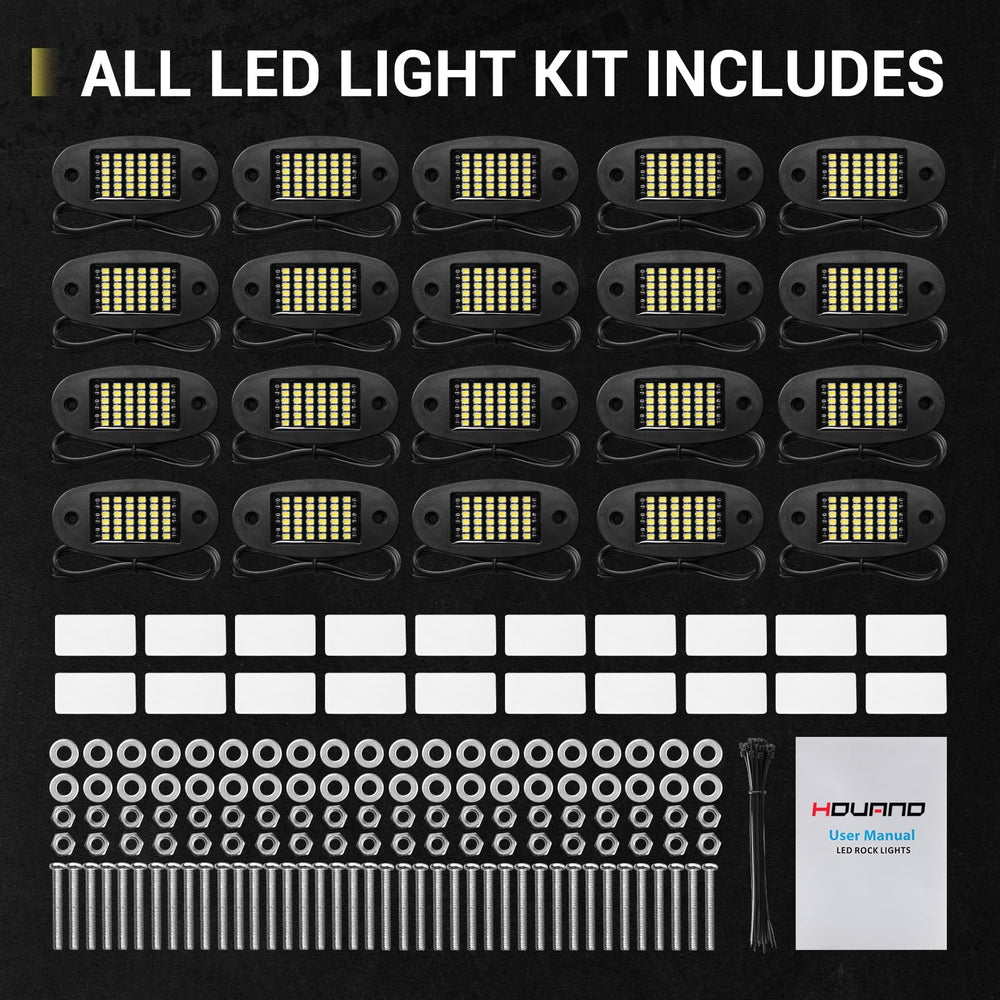 Hovano rock lights suit off-road and marine applications with durable build.