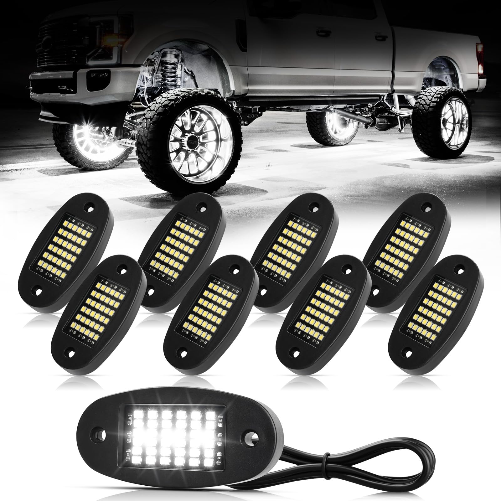 Hovano 8 pods white rock lights underbody illumination for safer night driving