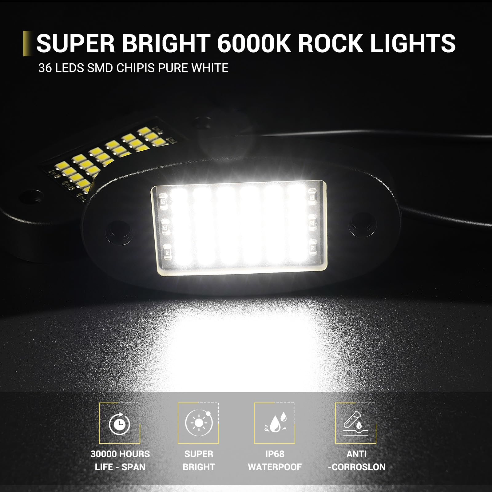 Hovano IP68 waterproof rock lights withstand rain and mud during off-road use