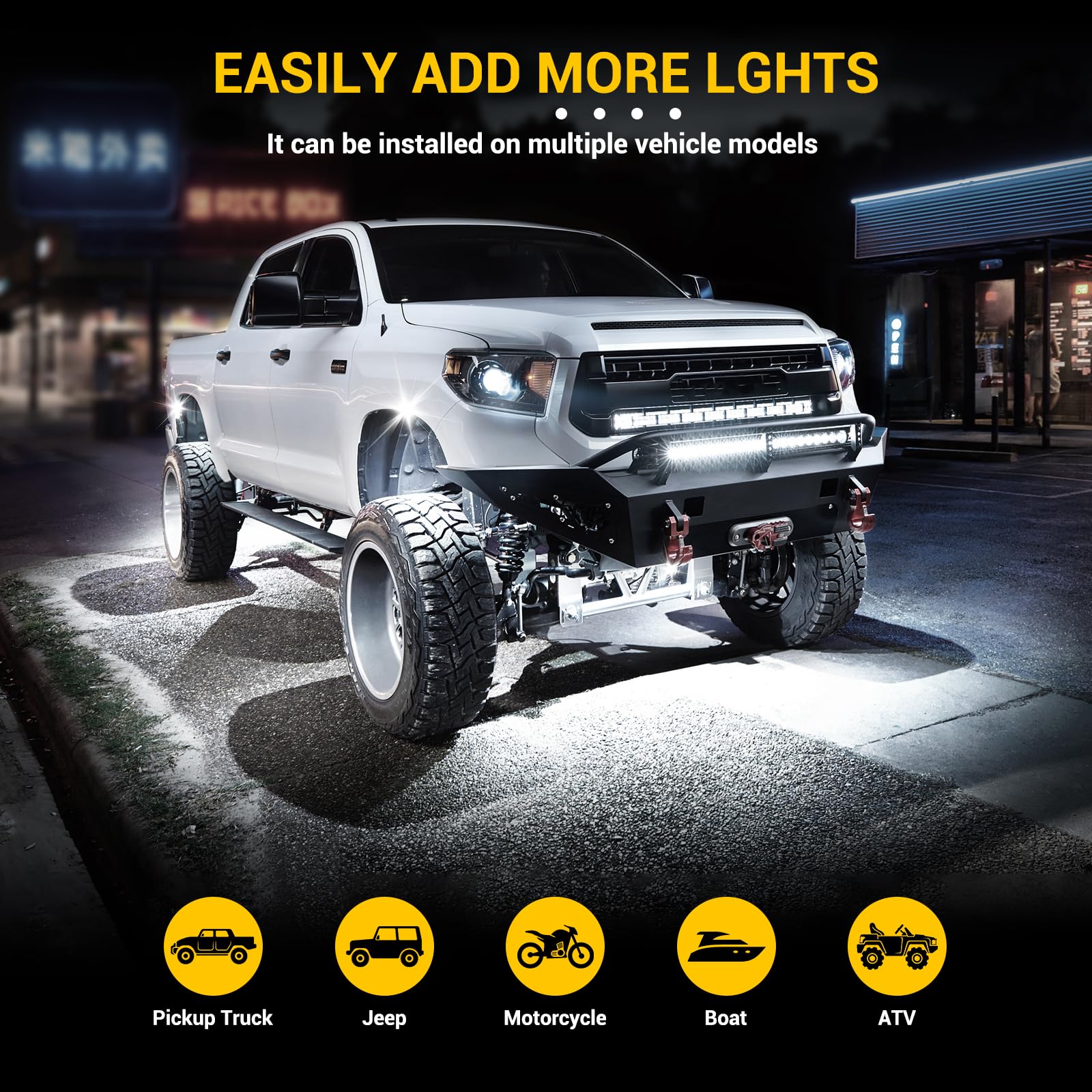 Hovano universal 12V compatibility fits trucks, SUVs, UTVs for easy lighting.