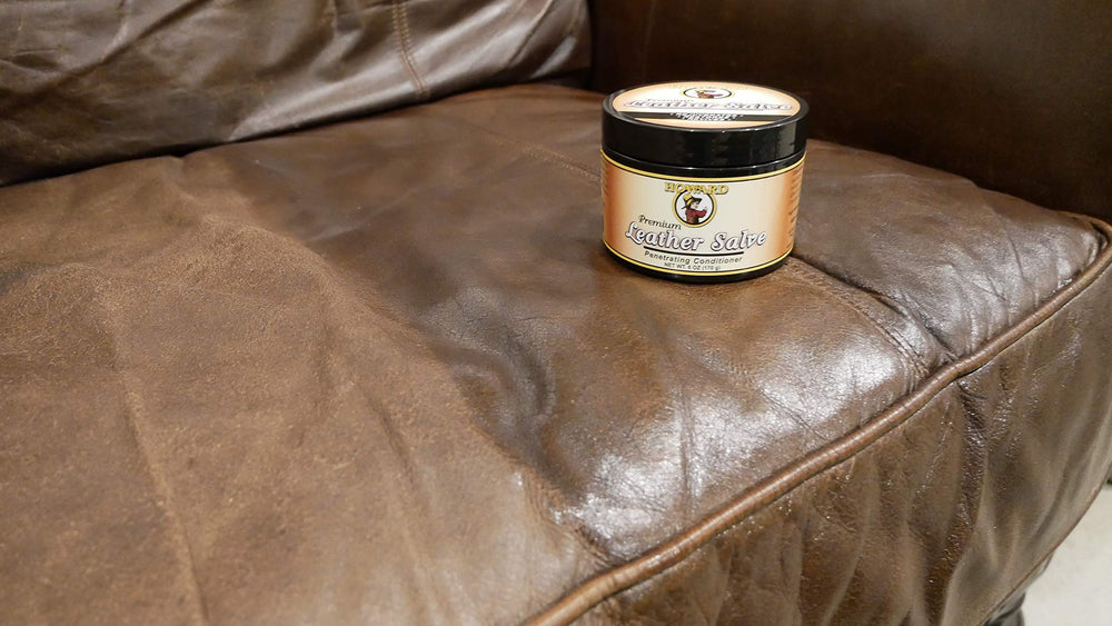 Howard Leather Salve applied to car seat demonstrating deep conditioning