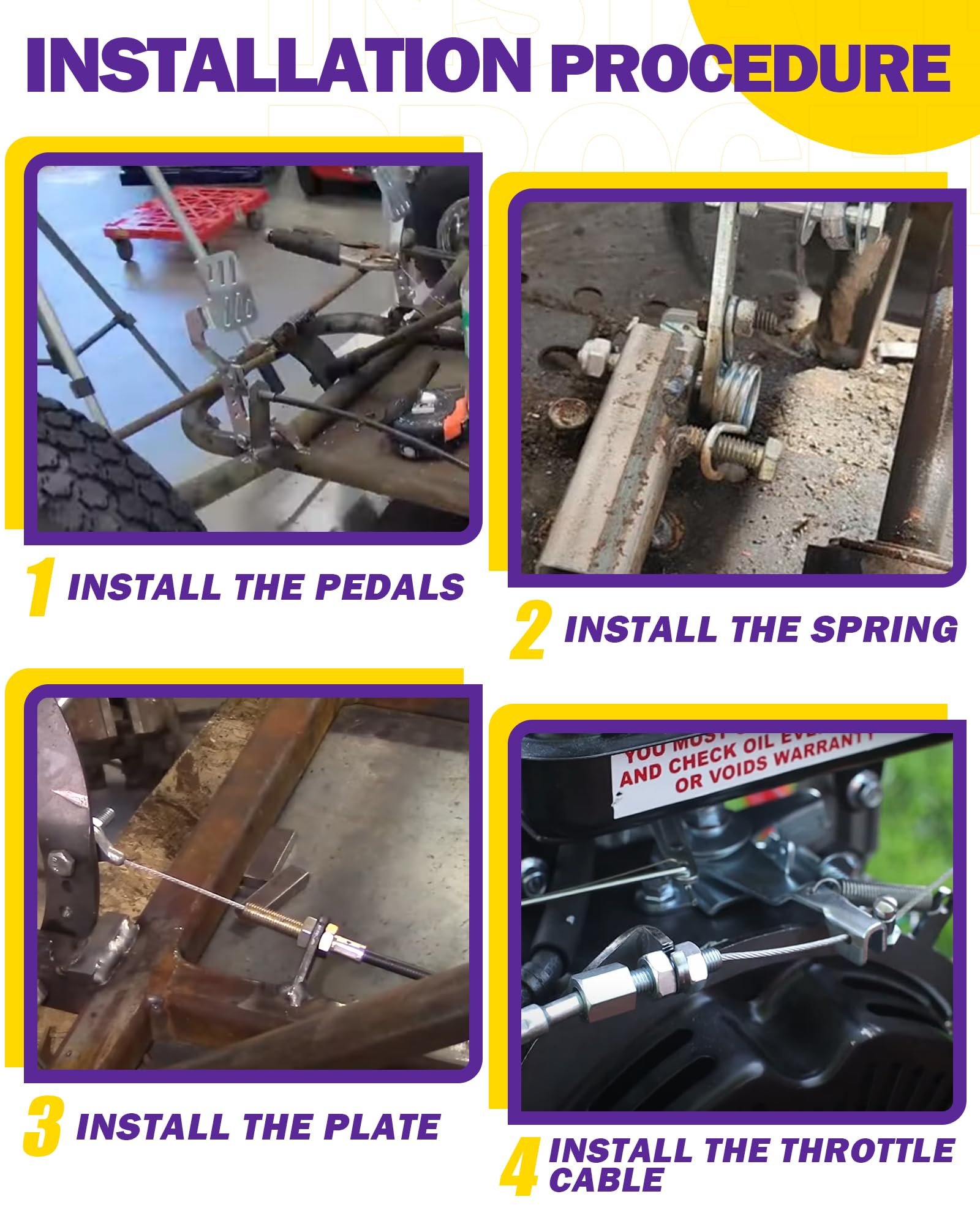 HOWBOW Go Kart accessory pack shows included hardware for easy DIY installation.