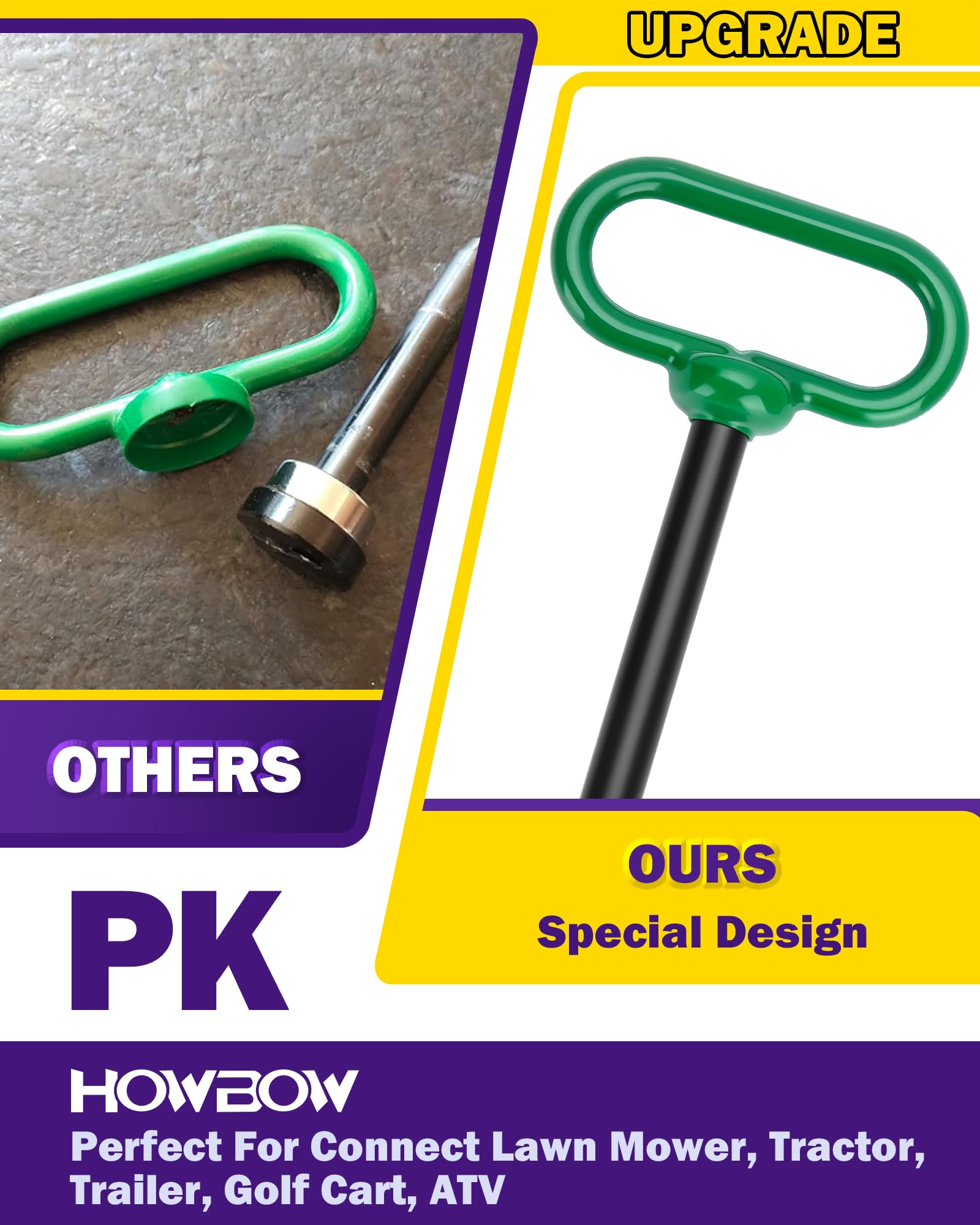 HOWBOW powder-coated steel hitch emphasizes durability and rust resistance.