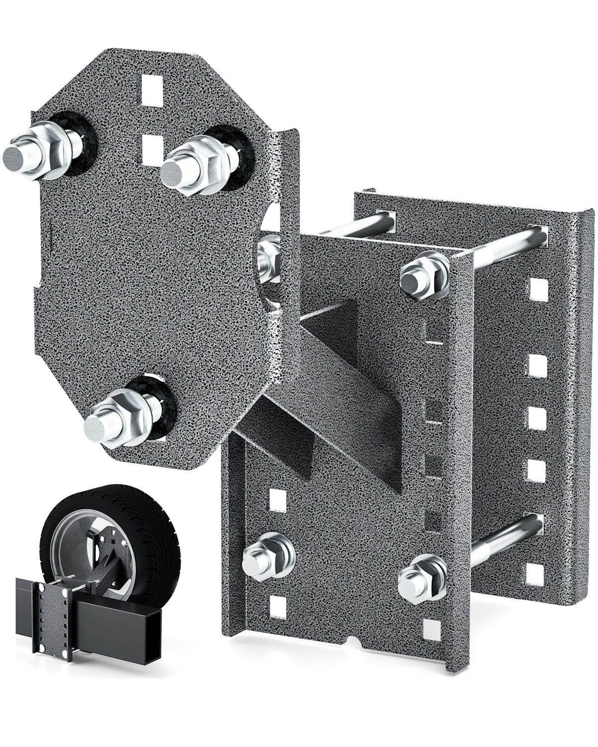 HOWBOW spare tire mount kit assembly shows rugged 6mm steel for durable trailer compatibility.