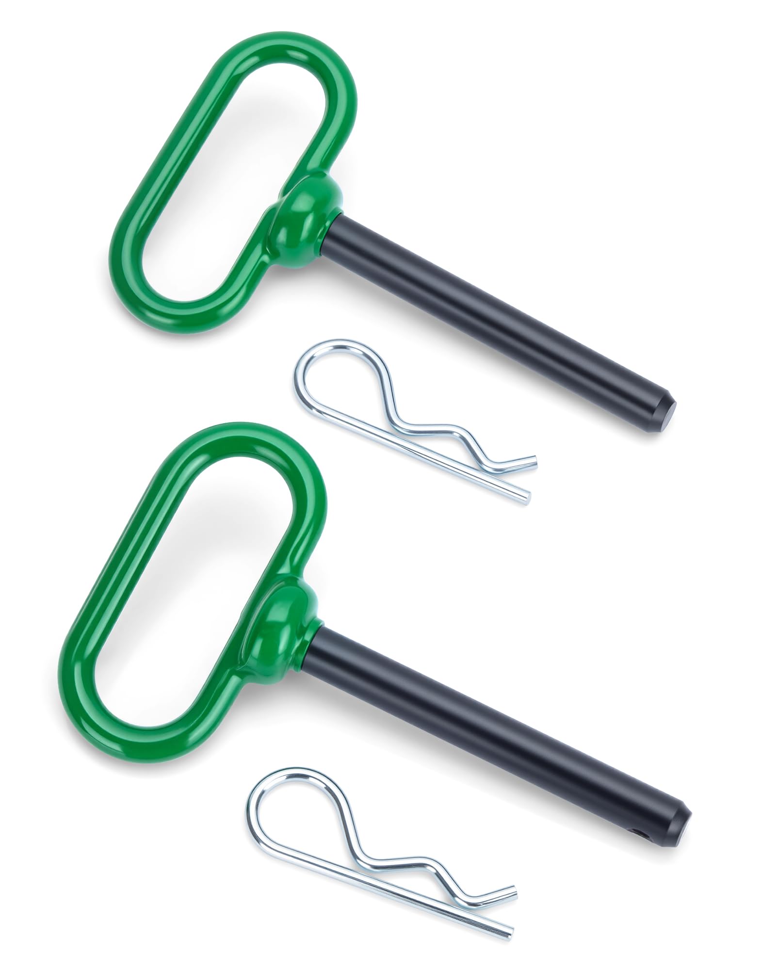 HOWBOW trailer hitch pin with a green handle closeup for secure towing.