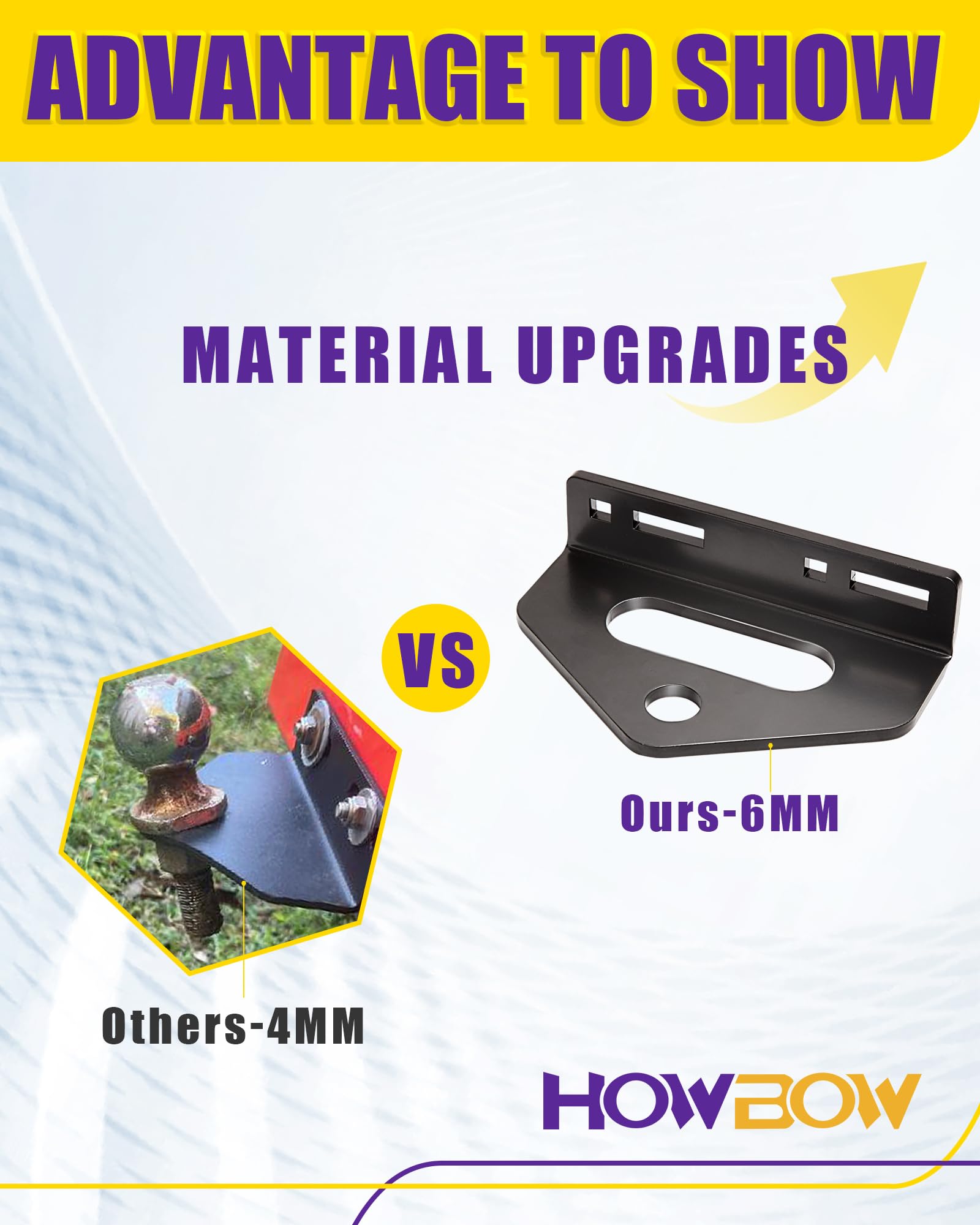 HOWBOW universal lawn mower hitch assembly demonstrates versatile mounting options.