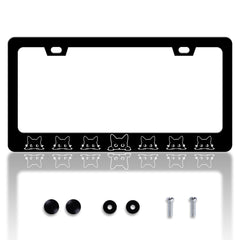 HOWKWAWY Black Cat license plate frame front view with durable stainless steel finish