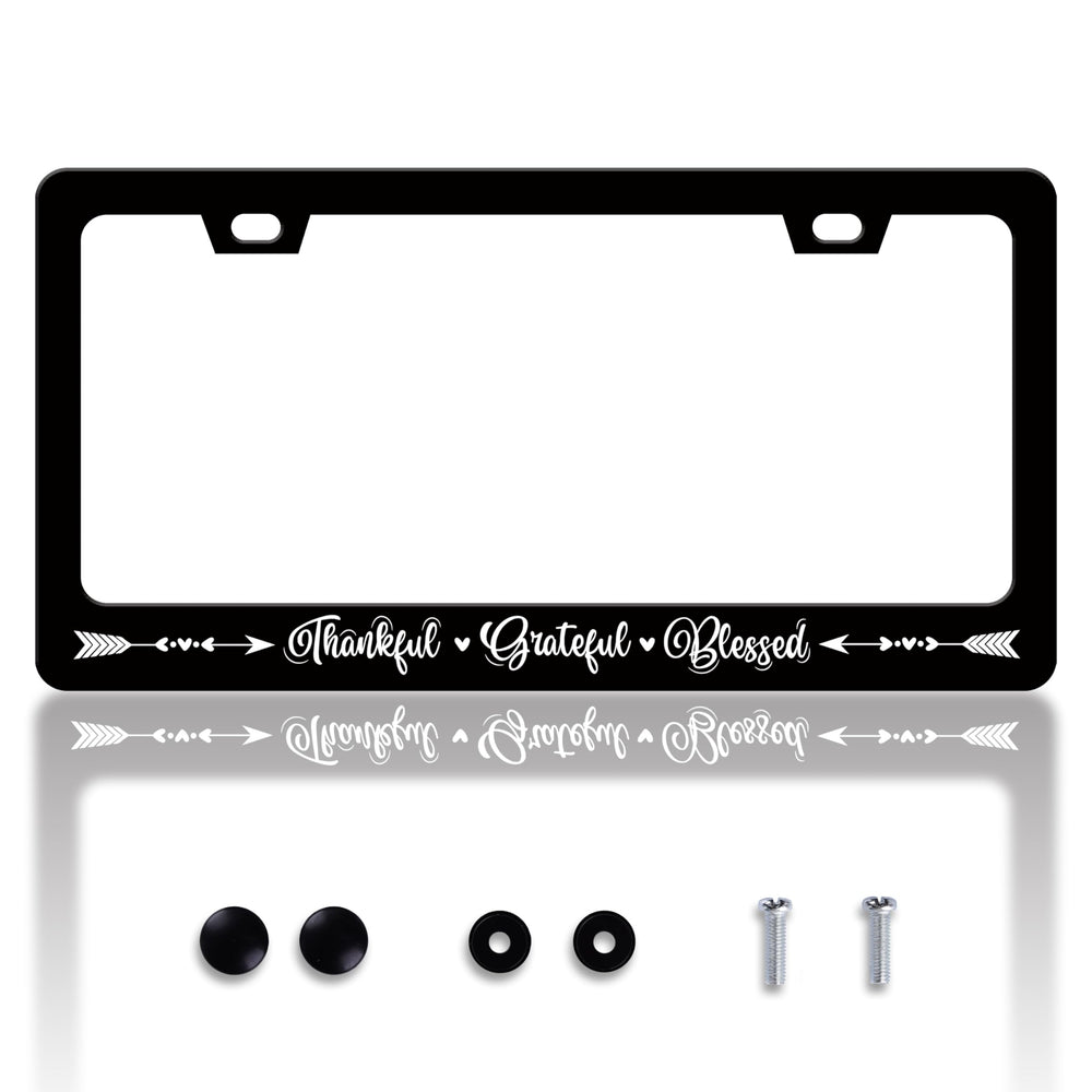 HOWKWAWY thankful license plate frame front view enhances curb appeal