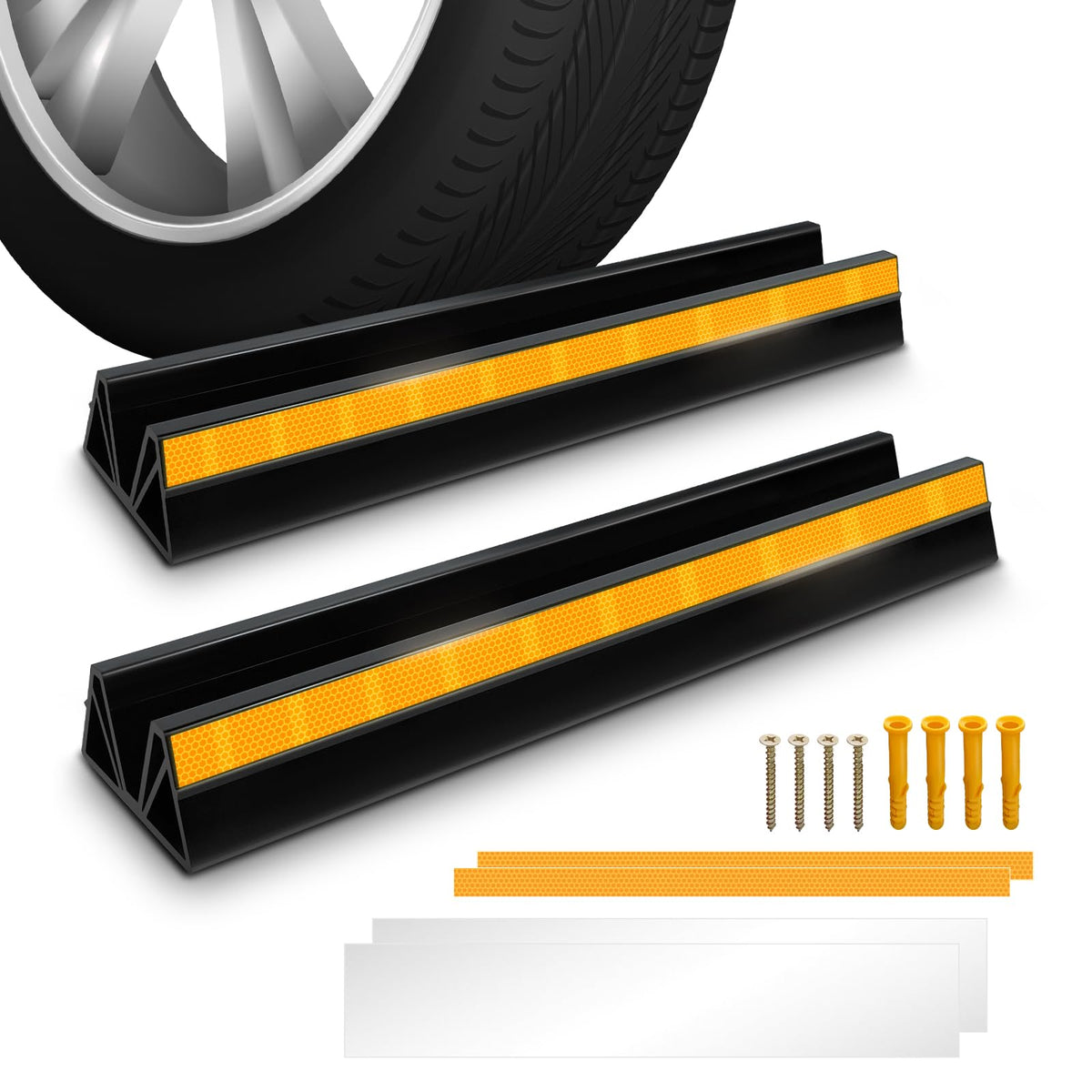 HOXWELL 2-pcs 18-inch parking bumper front view showing durable, reflective guidance