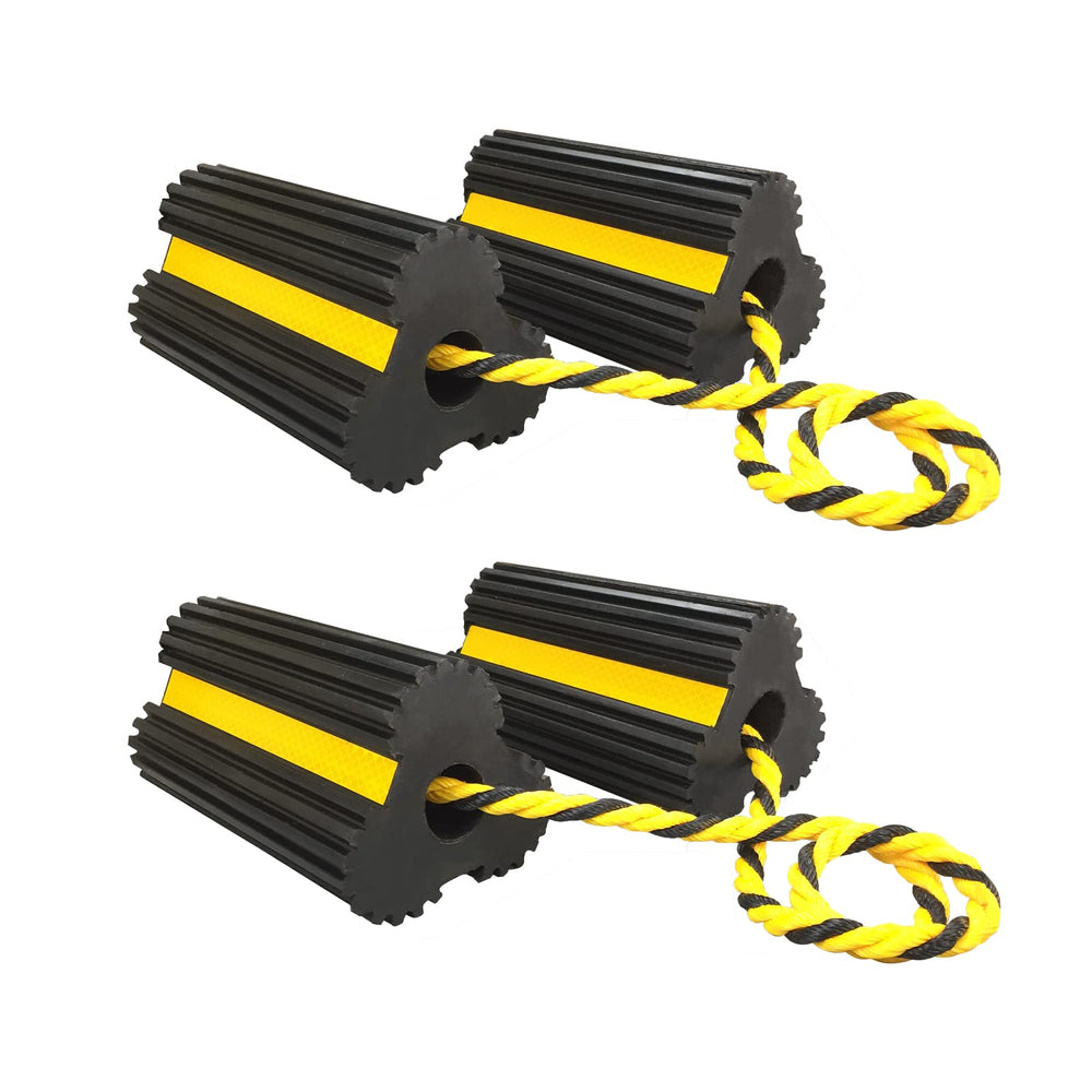 HOXWELL wheel chocks securing front and back of tire for stability