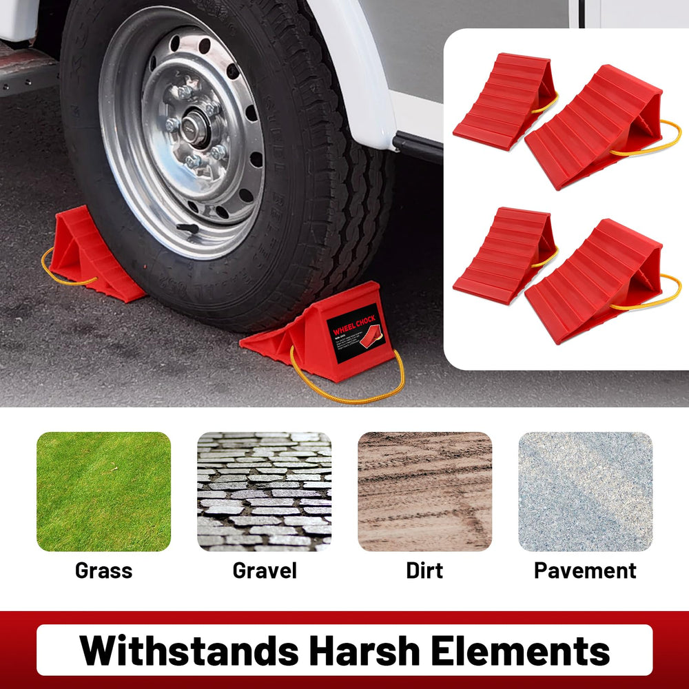 HOXWELL bright red chocks improve nighttime visibility during parking