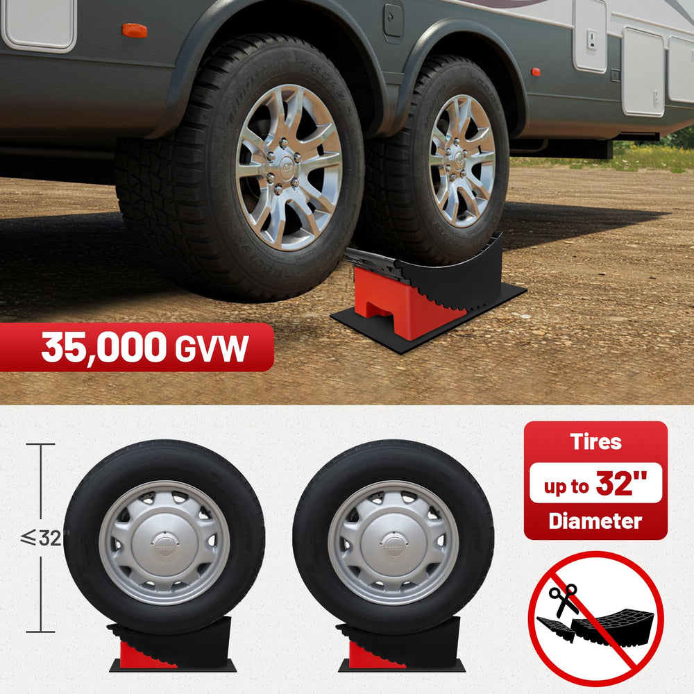 HOXWELL dual axle RV ramp supports travel trailer tire changes