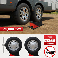 HOXWELL dual axle RV ramp supports travel trailer tire changes