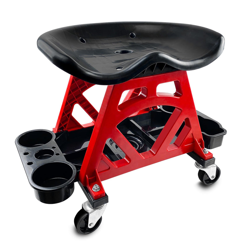 HOXWELL durable mechanic seat with wheels in workshop; ergonomic comfort for long tasks.