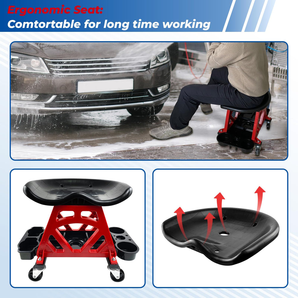 HOXWELL ergonomic seat design reduces squatting and strain during repairs.