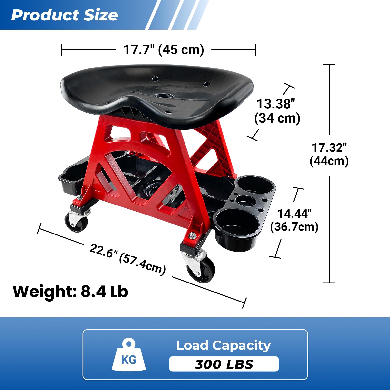 HOXWELL mechanic seat storage tray with bottle holders, keeping tools organized.