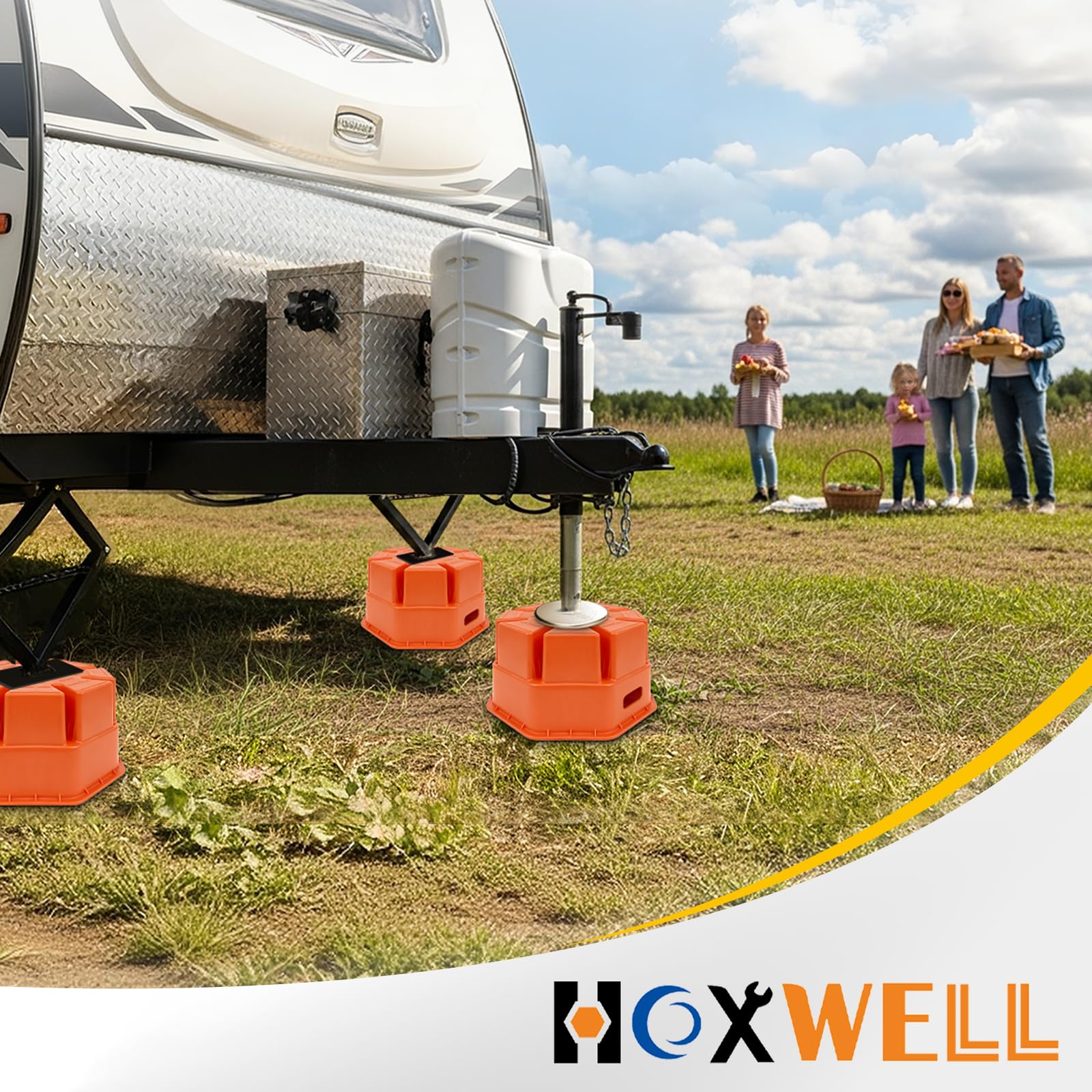 HOXWELL outdoor-seat-ready jack block doubles as a campsite seat.
