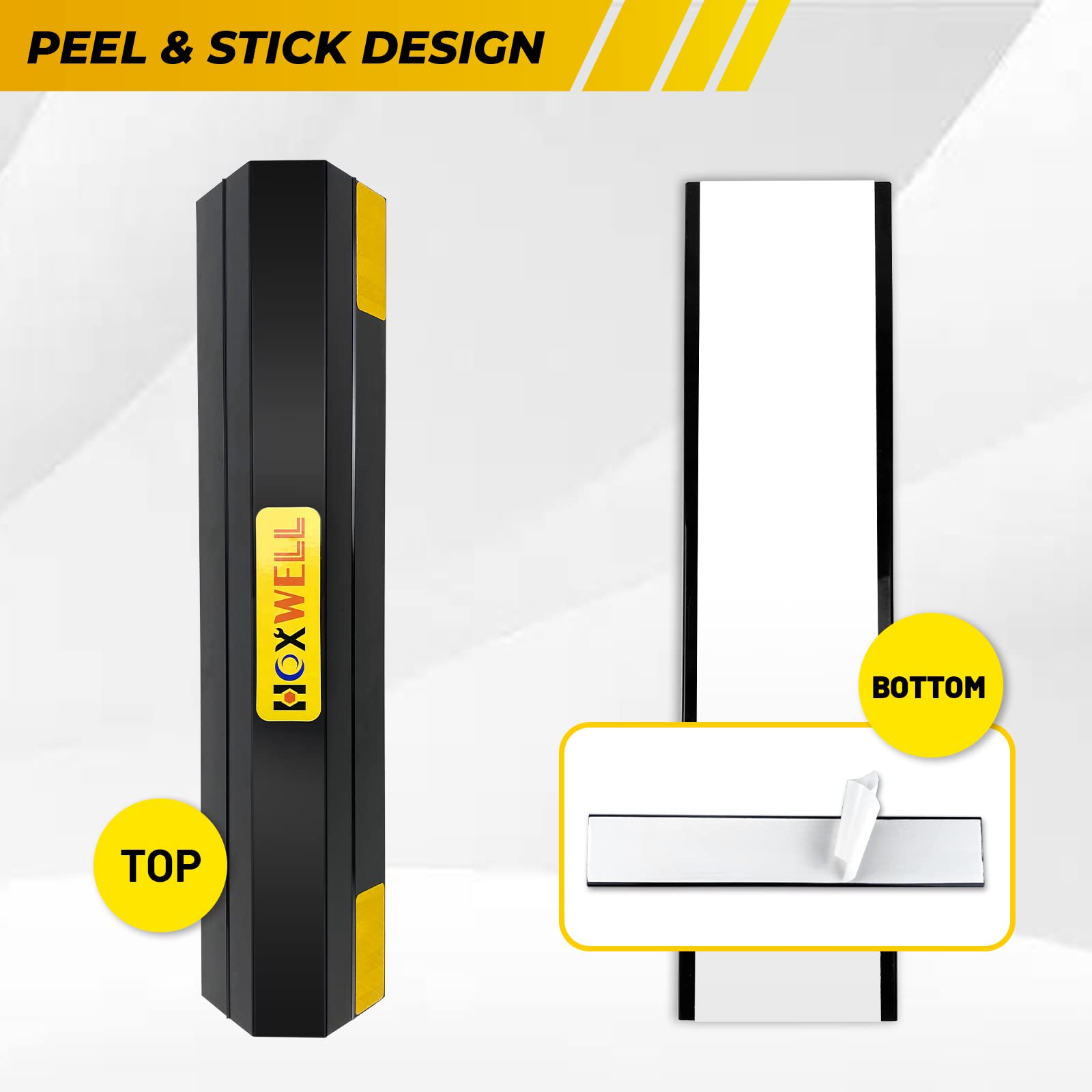 HOXWELL peel-and-stick foam-back installation for quick DIY setup