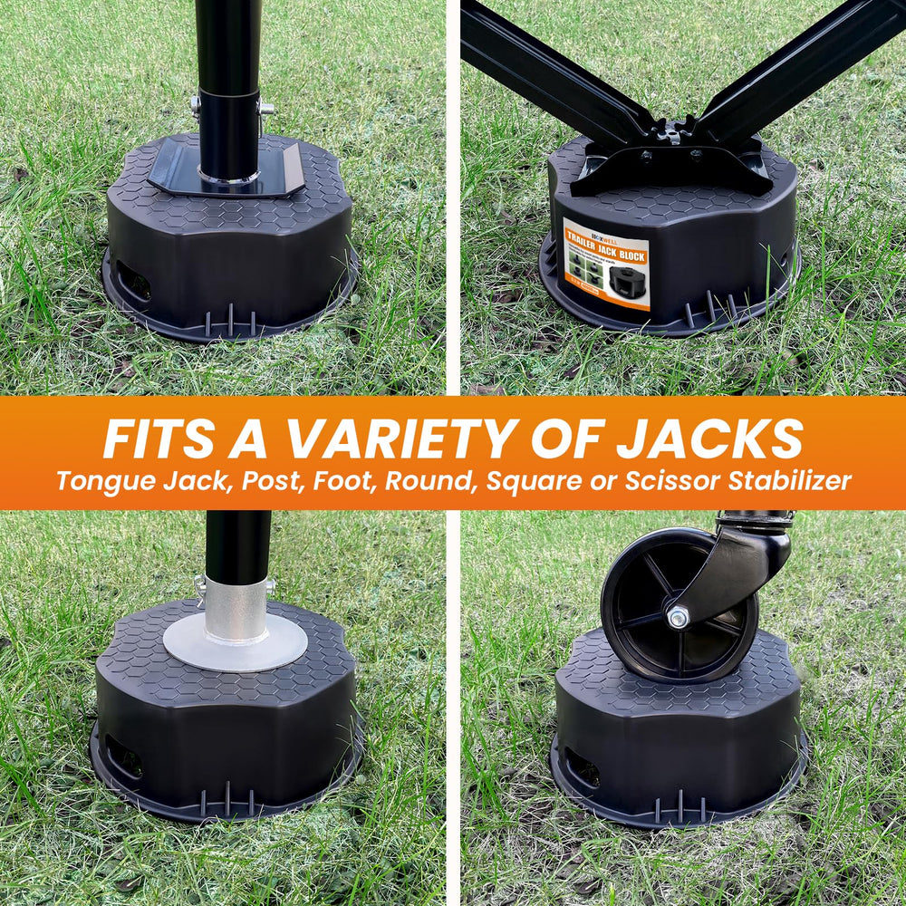 HOXWELL wide-compatible block fits most jacks for stable leveling.