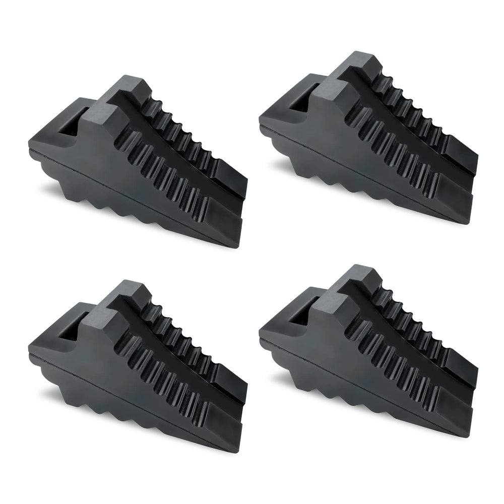 HOXWELL solid wheel chocks front view showing triangular ribbed base for enhanced grip