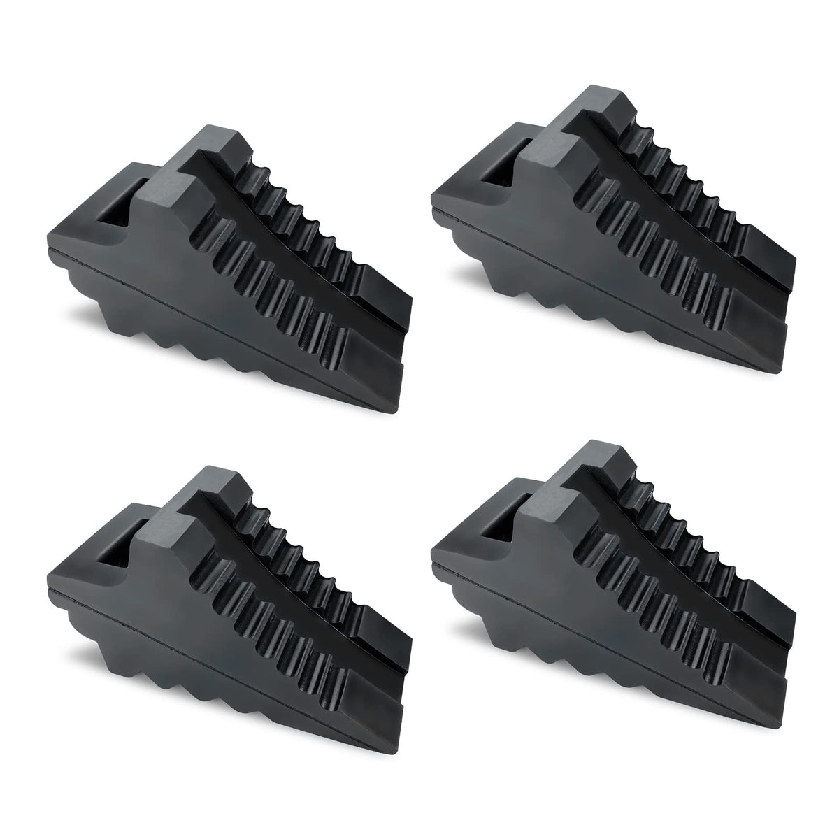 HOXWELL solid wheel chocks front view showing triangular ribbed base for enhanced grip