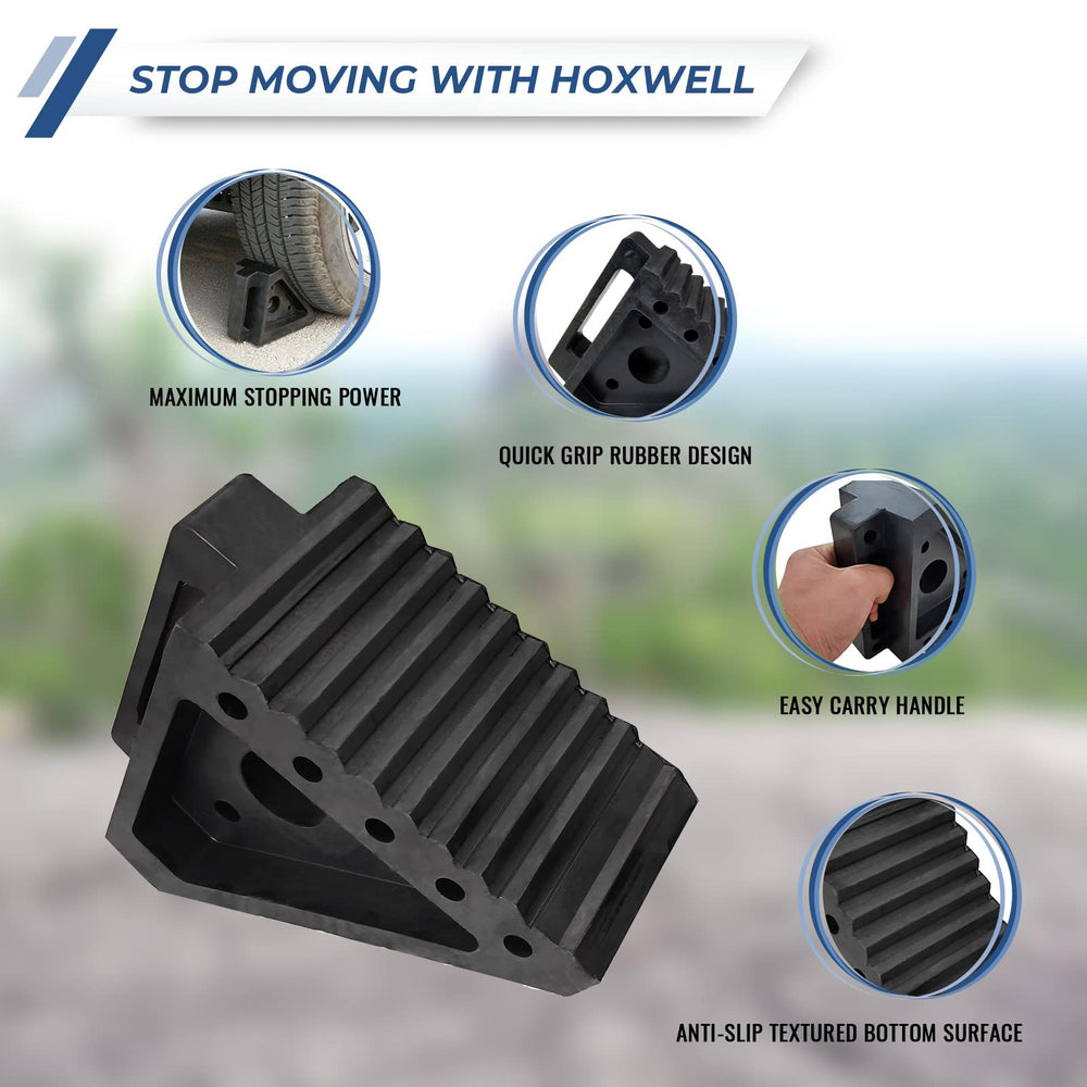 HOXWELL chocks with rubber handle for easy carrying and pairing.