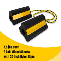 HOXWELL wheel chocks with three reflective strips improve nighttime visibility.