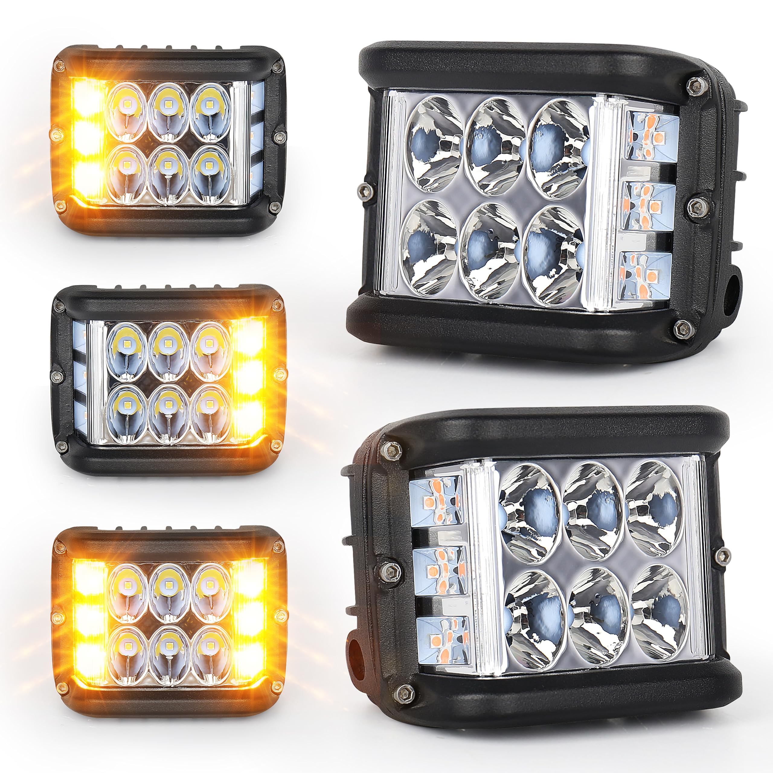 HOYUZA Side Shooter 4 inch LED pods mounted for broad night visibility.
