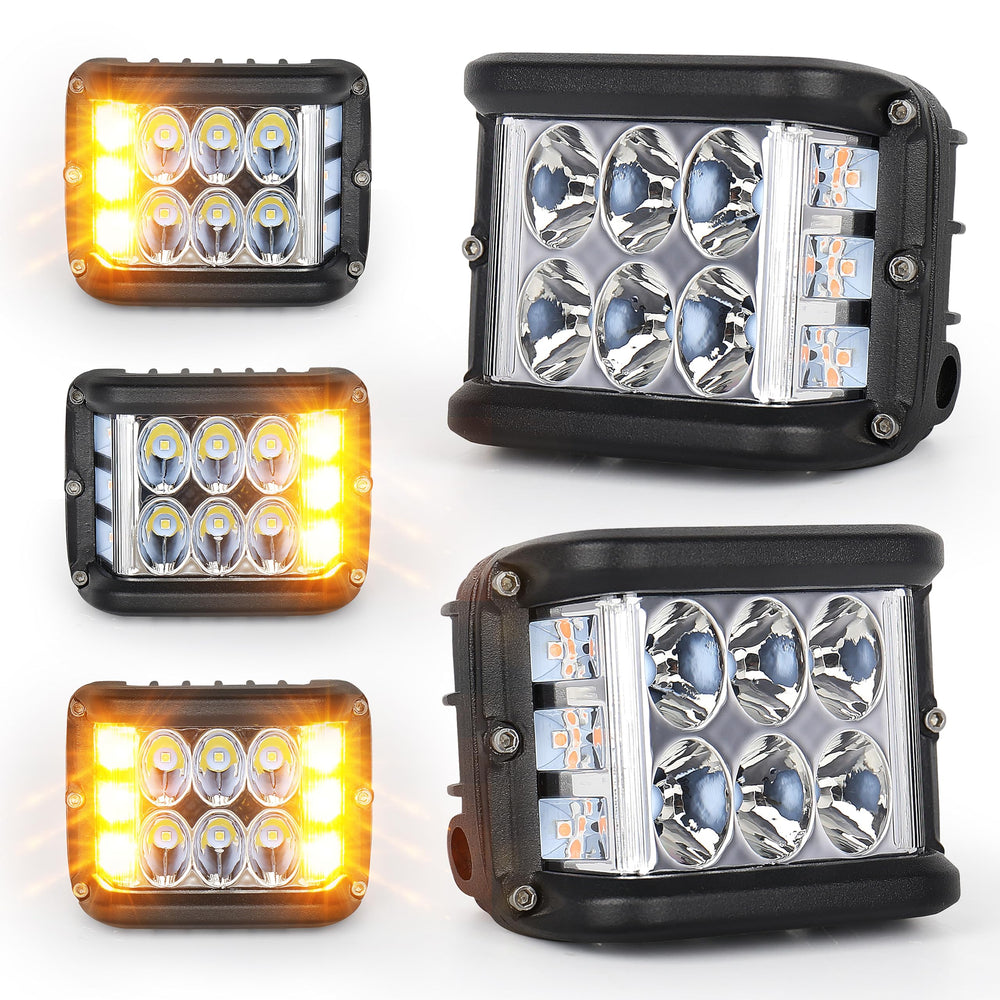 HOYUZA Side Shooter 4 inch LED pods mounted for broad night visibility.