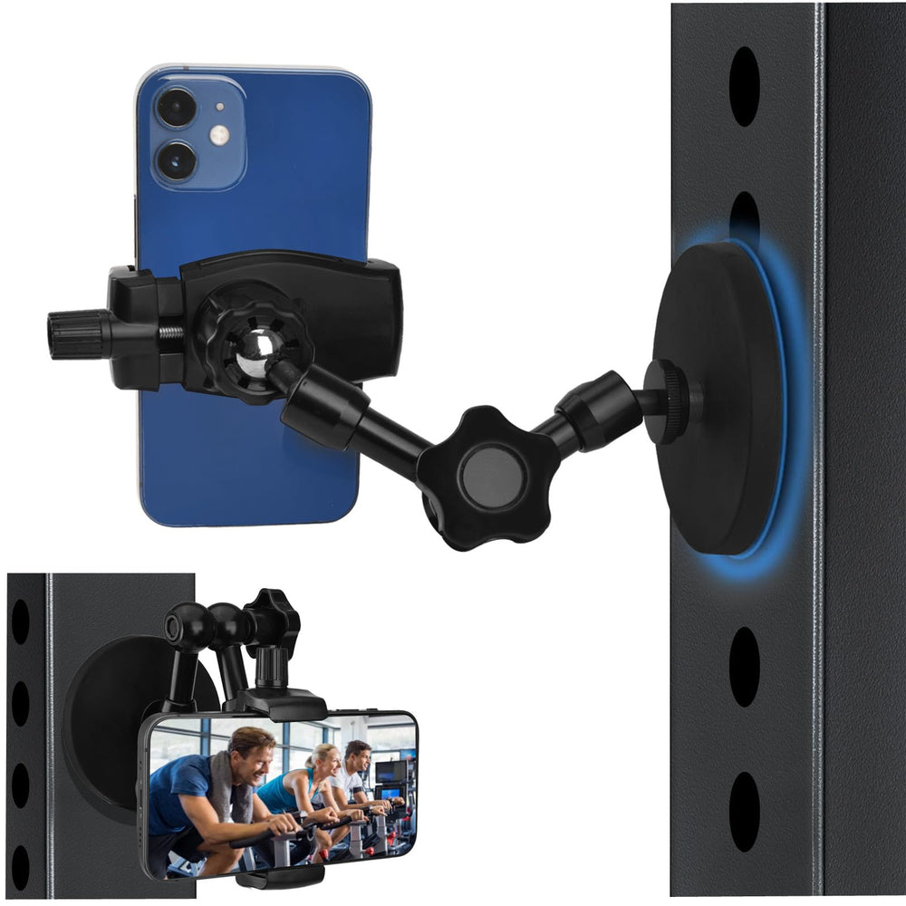 HOYXUN magnetic phone holder base offering secure grip on metal gym surfaces.