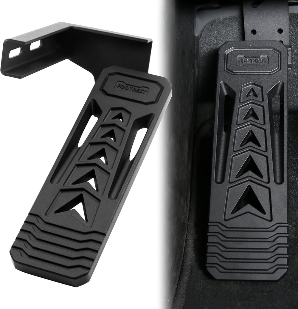 HOZHEM dead-pedal aluminum pad enhances Jeep interior durability.