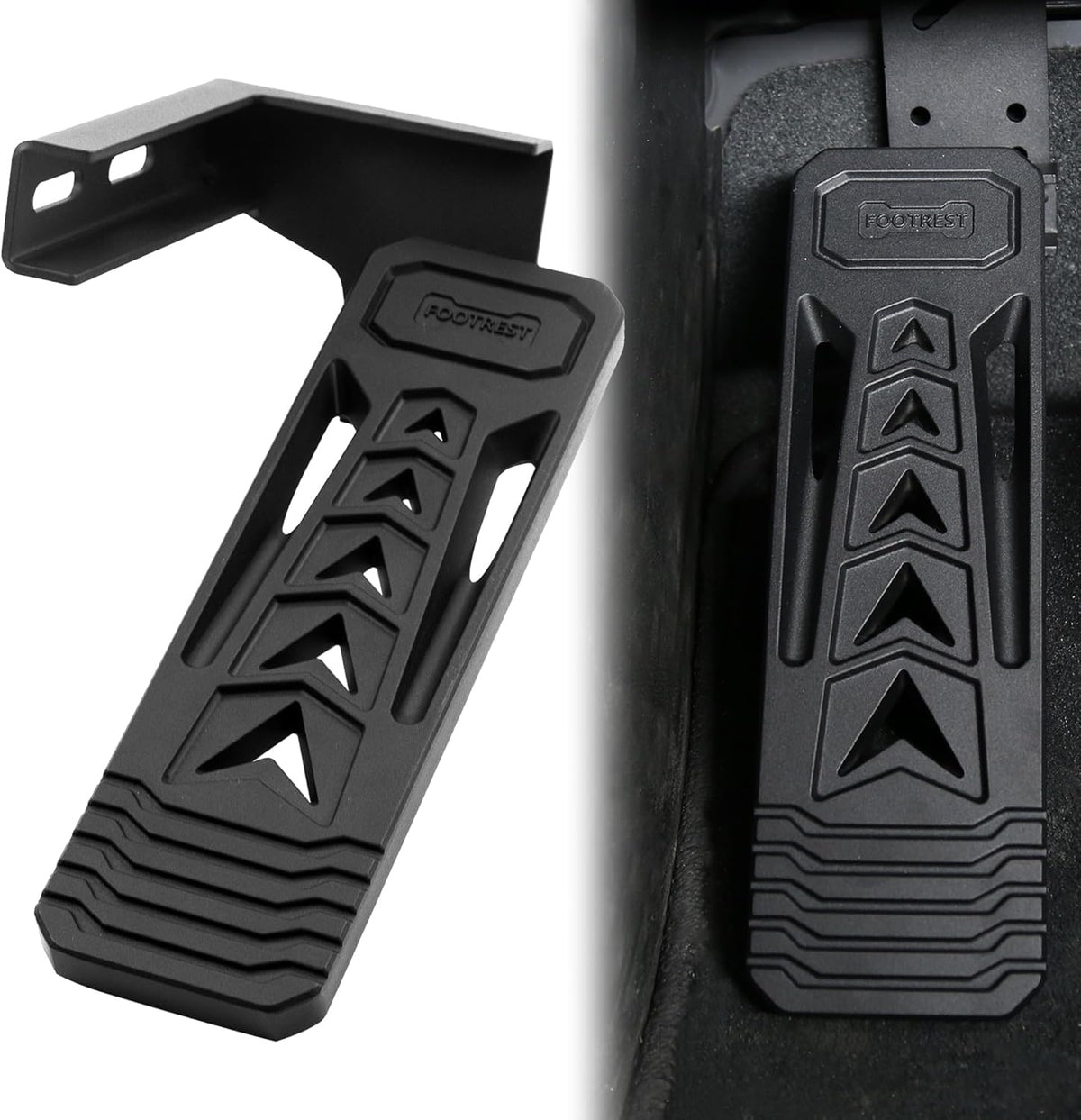 HOZHEM dead-pedal aluminum pad enhances Jeep interior durability.