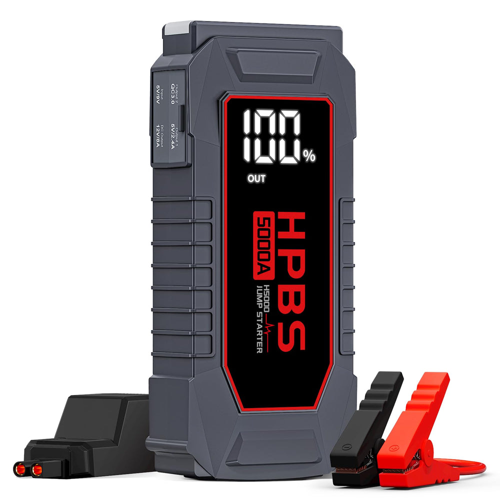 HPBS H5000A jump starter front view ready for a boost and road-ready power