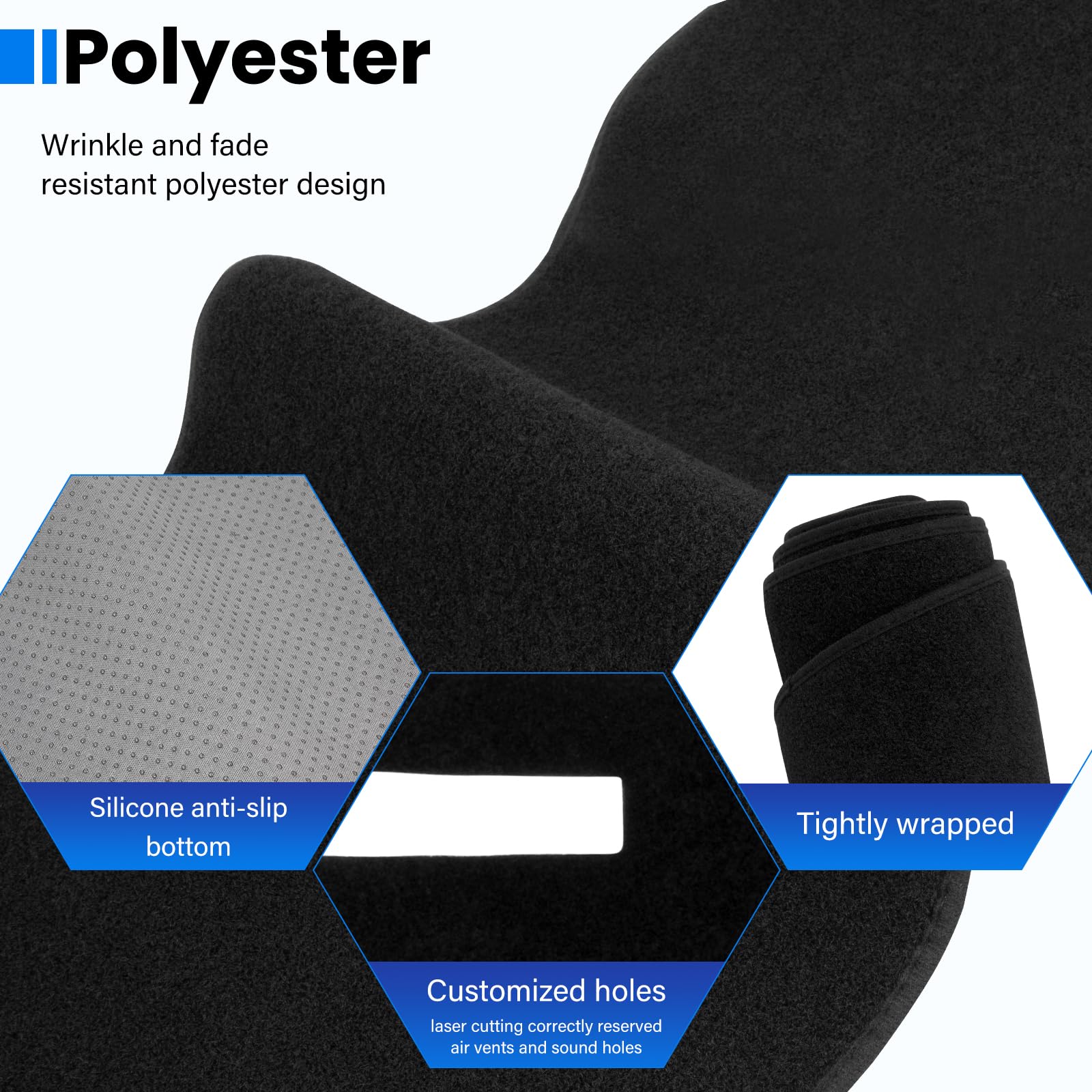 Machine-washable dash cover simplifies cleaning for busy drivers.