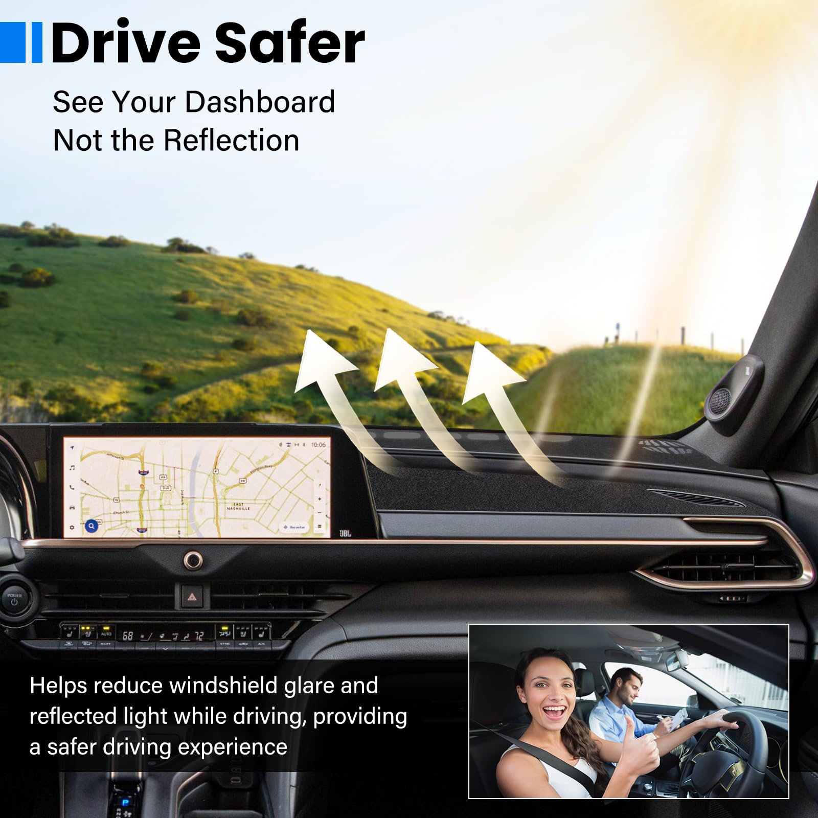 HPEVA anti-glare UV-protection dash cover for Hyundai Sonata 2011-2014 reduces sun glare.