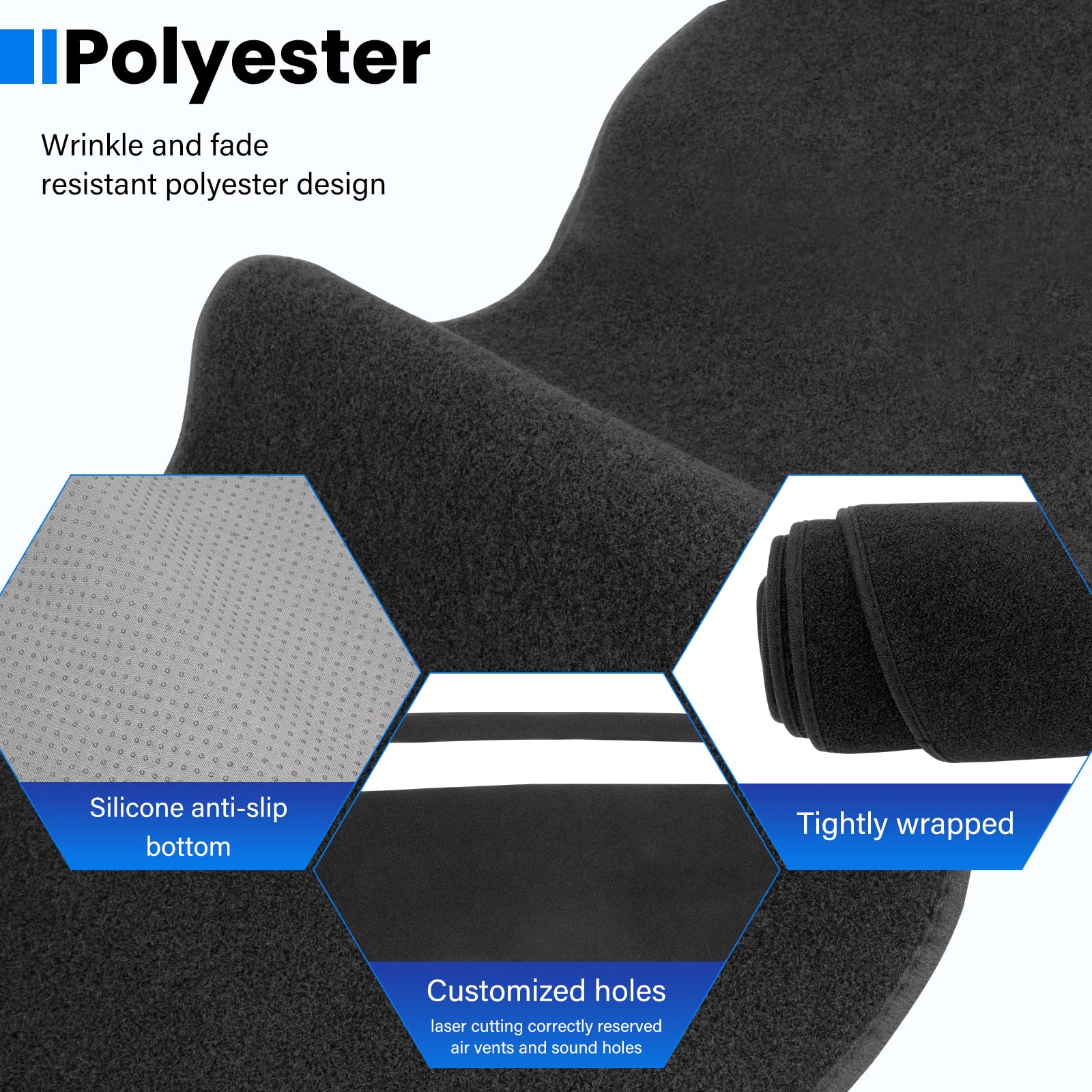 HPEVA dash cover anti-slip back keeps the mat securely in place