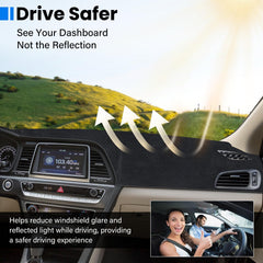 HPEVA dash mat reduces glare for clearer daytime driving.