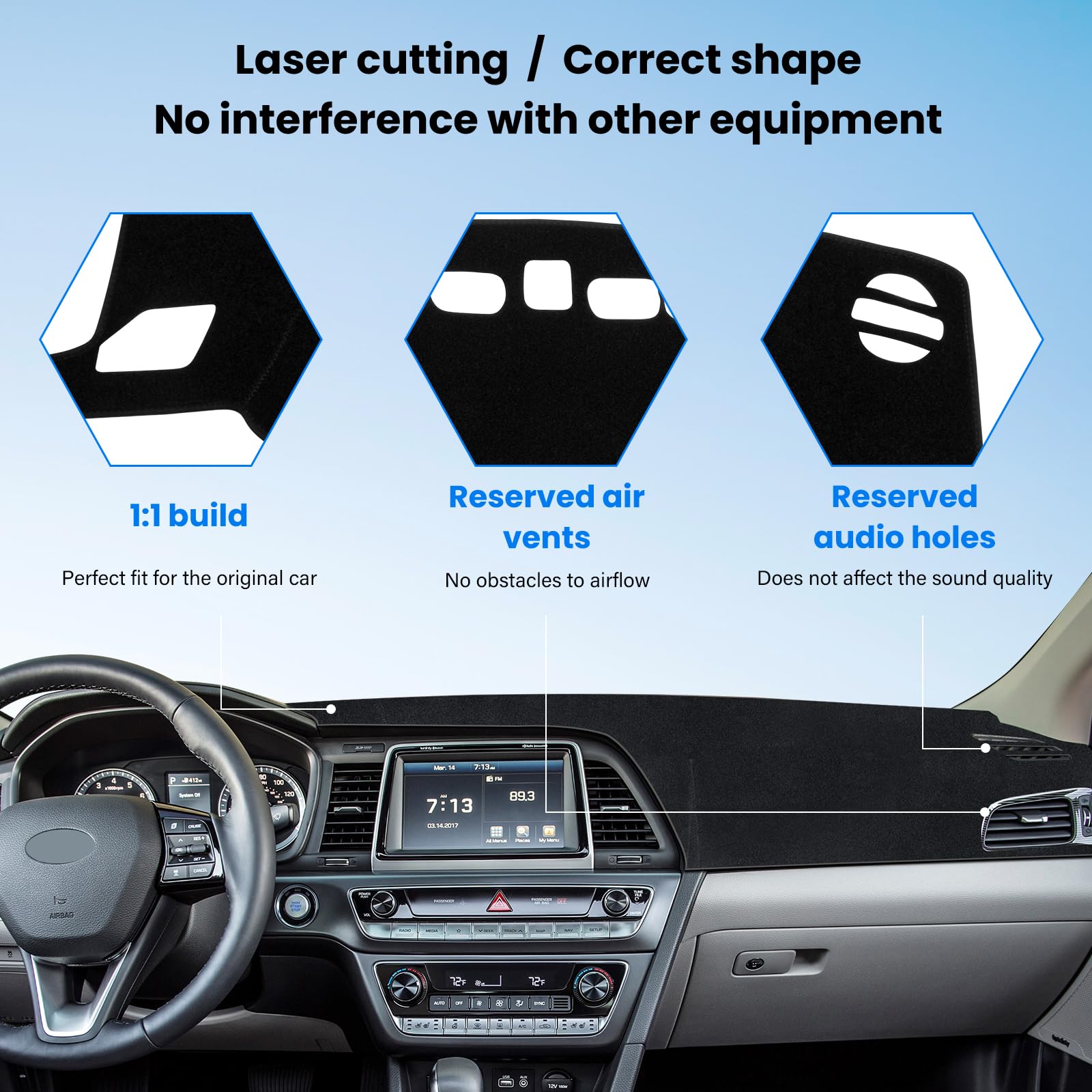 HPEVA dash cover installation demonstrates precise fit with Velcro.