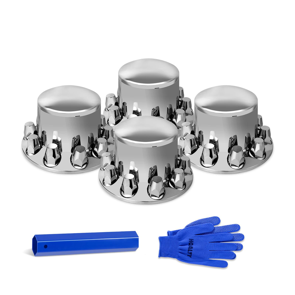 HQALTY chrome dome rear axle cover kit with mirror finish enhances wheel aesthetics
